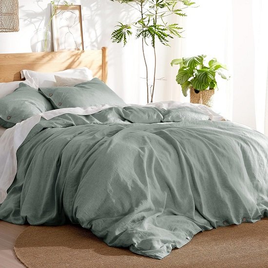 Linen Duvet Cover King - Linen Cotton Blend Duvet Cover Set, Sage Green Linen Duvet Cover, 3 Pieces, 1 Duvet Cover 104x90 Inches and 2 Pillowcases