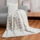Faux Fur Throw Blanket for Couch, Cozy Warm Plush Striped Blanket for Sofa Bedroom Living Room, 50 * 60 Inches Beige