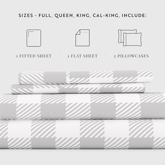 3 Piece Twin Bedding Set (Light Gray Plaid) - These super soft and cool sheets are perfect for your twin bed - Deep pockets fit 16" mattresses