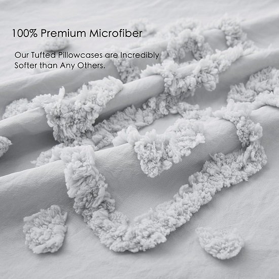 Pillow Cases King Size Set of 2, Tufted and Super Soft Boho Pillowcase with Envelope Closure, 20x36 inches, Grey