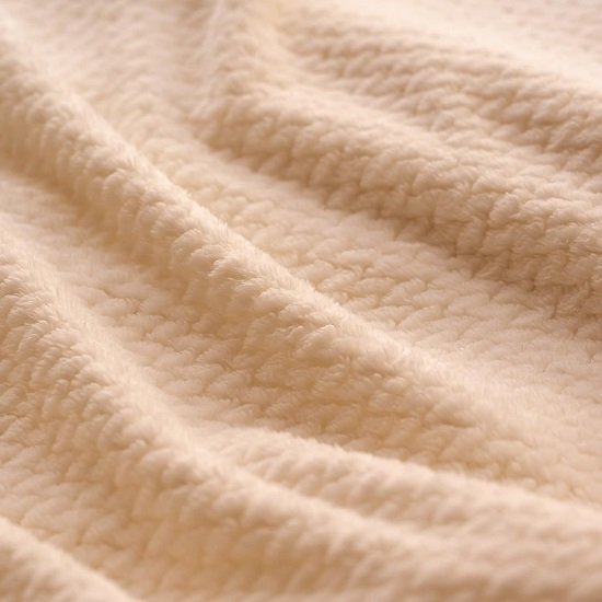 Flannel Fleece Luxury Throw Blanket, Beige Twin Size Jacquard Weave Pattern Cozy Couch/Bed Super Soft and Warm Plush Microfiber (66 x 90 inches)