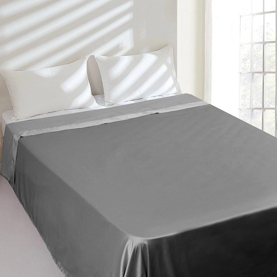 1 Piece Satin Flat Sheet,Luxury Extra Soft Silk Top Sheet-Gray Flat Bed Sheet 102×90inches，Wrinkle, Fade, Stain Resistant (Gray, Flat Sheet(90''×102''))